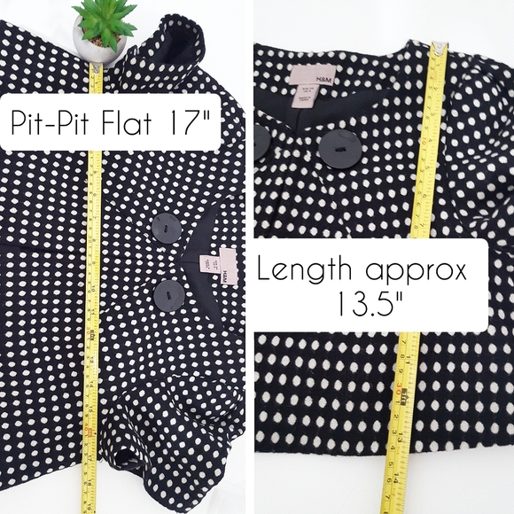 🔖H&M 90's-Y2K🌺BW Wool Polka-dots  Couture Bolero Cropped Jacket - Picture 7 of 10